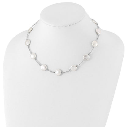 Sterlingsilber Rhodiniert 12-13mm Weiß Münze Fwc Perle 13-station Halskette