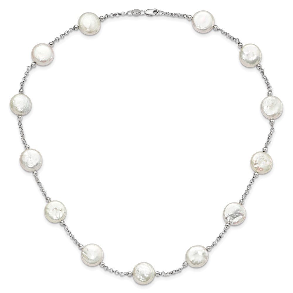 Sterlingsilber Rhodiniert 12-13mm Weiß Münze Fwc Perle 13-station Halskette