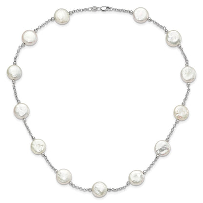 Sterlingsilber Rhodiniert 12-13mm Weiß Münze Fwc Perle 13-station Halskette