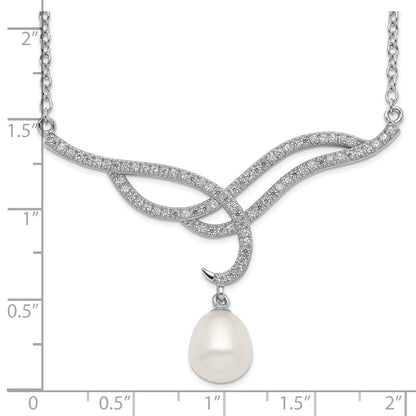 Sterlingsilber Rhodiniert 8-9mm Weiß Fwc Perle Tropfen Zirkonia Halskette