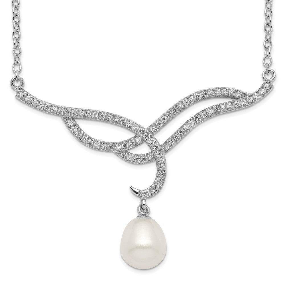 Sterlingsilber Rhodiniert 8-9mm Weiß Fwc Perle Tropfen Zirkonia Halskette