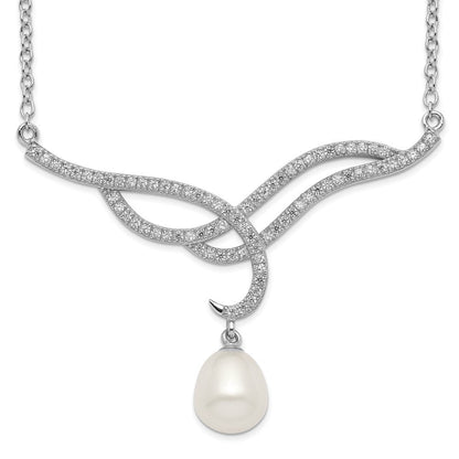 Sterlingsilber Rhodiniert 8-9mm Weiß Fwc Perle Tropfen Zirkonia Halskette