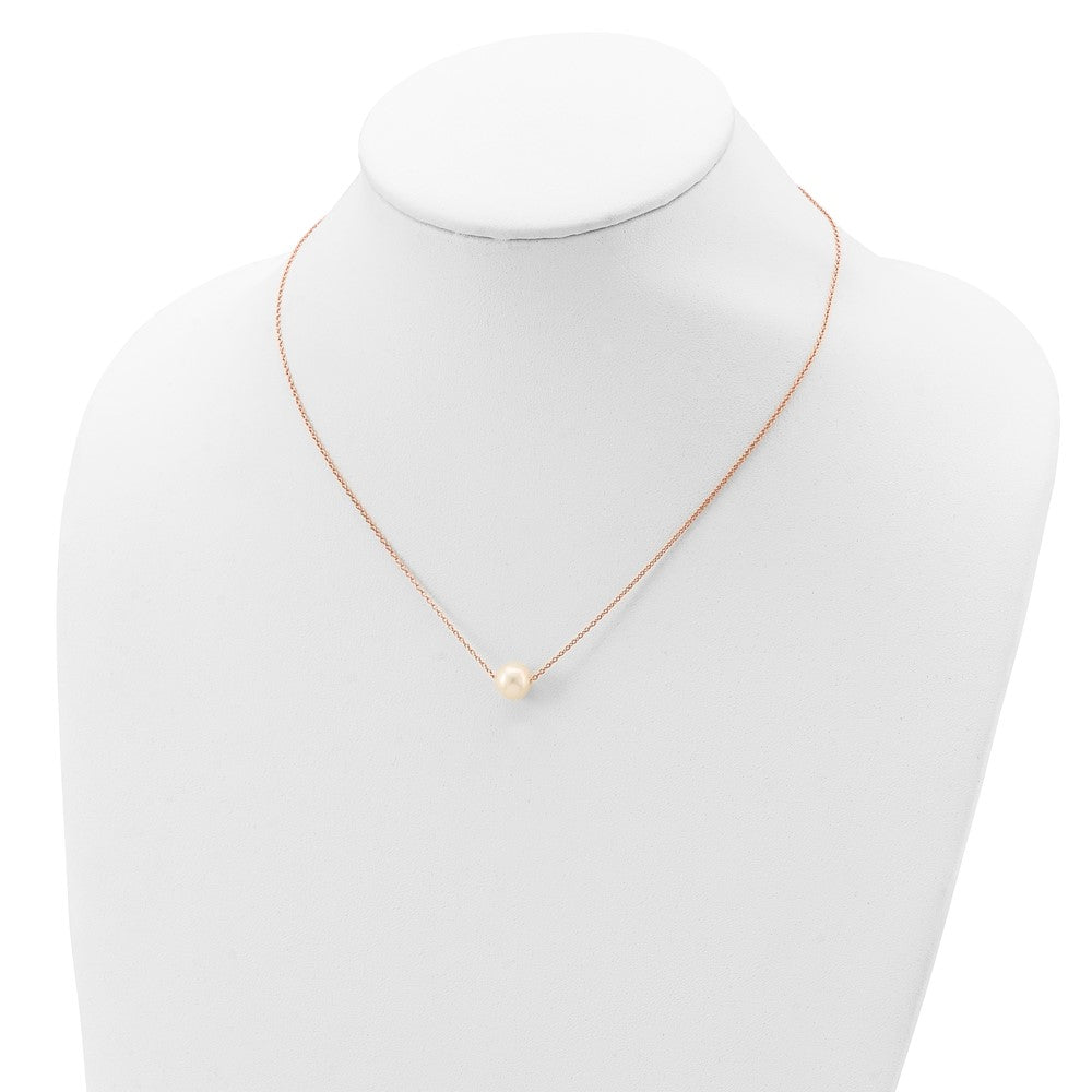 Ss/vergoldet Sterlingsilber Roséfarben 18K Glanz-pl 8-9mm Weiß Fwc Perle Halskette