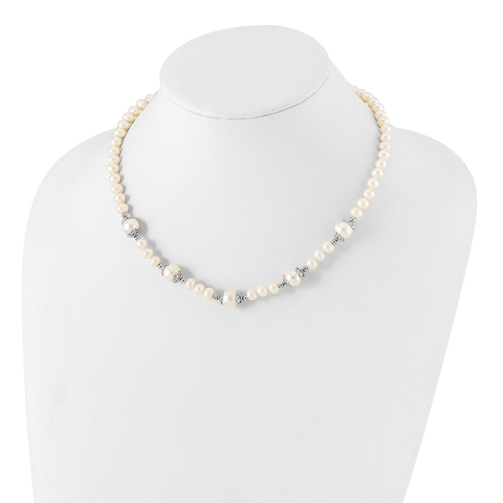 Sterlingsilber Rhodiniert 6-9mm Fw Zuchtperle 5-station Halskette