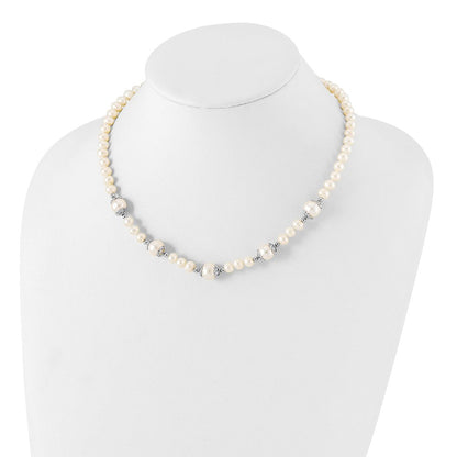 Sterlingsilber Rhodiniert 6-9mm Fw Zuchtperle 5-station Halskette