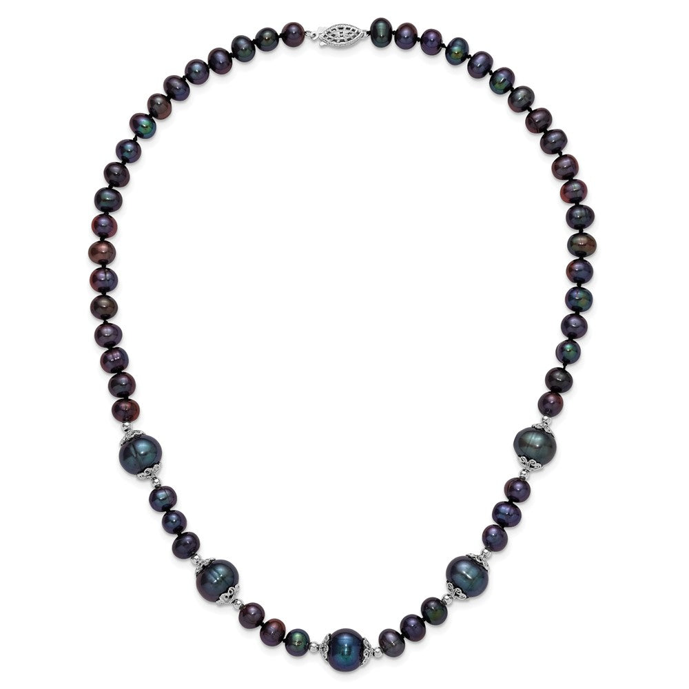 Sterlingsilber Rhodiniert 6-9mm Schwarz Fwc Perle 5-station Halskette