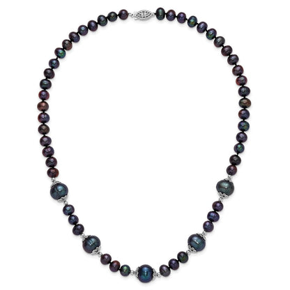 Sterlingsilber Rhodiniert 6-9mm Schwarz Fwc Perle 5-station Halskette