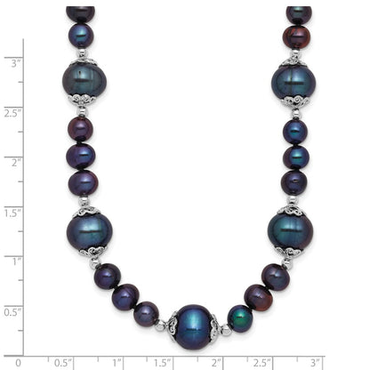 Sterlingsilber Rhodiniert 6-9mm Schwarz Fwc Perle 5-station Halskette