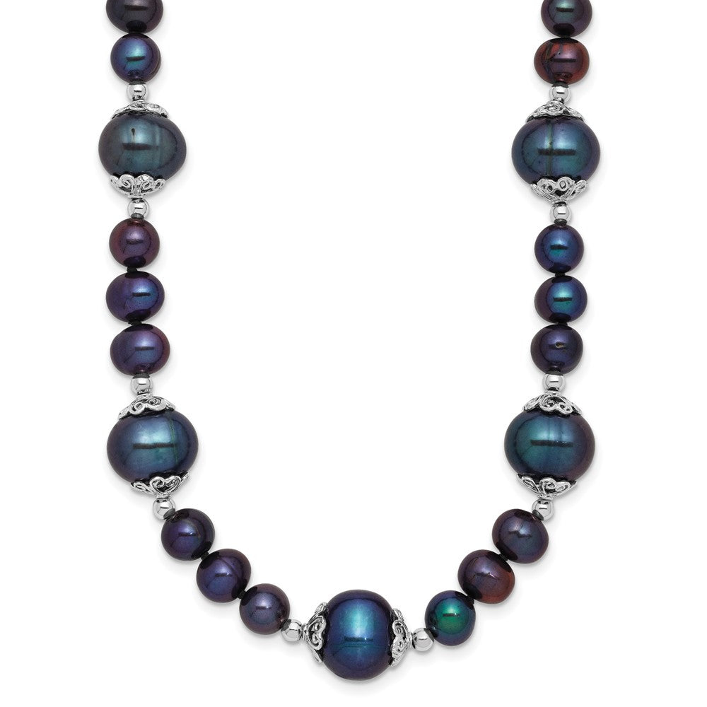 Sterlingsilber Rhodiniert 6-9mm Schwarz Fwc Perle 5-station Halskette