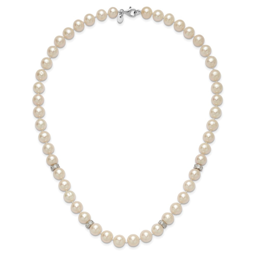 Sterlingsilber Rhod-plat 9-10mm Weiß Nahe Rund Fwc Perle Zirkonia Halskette