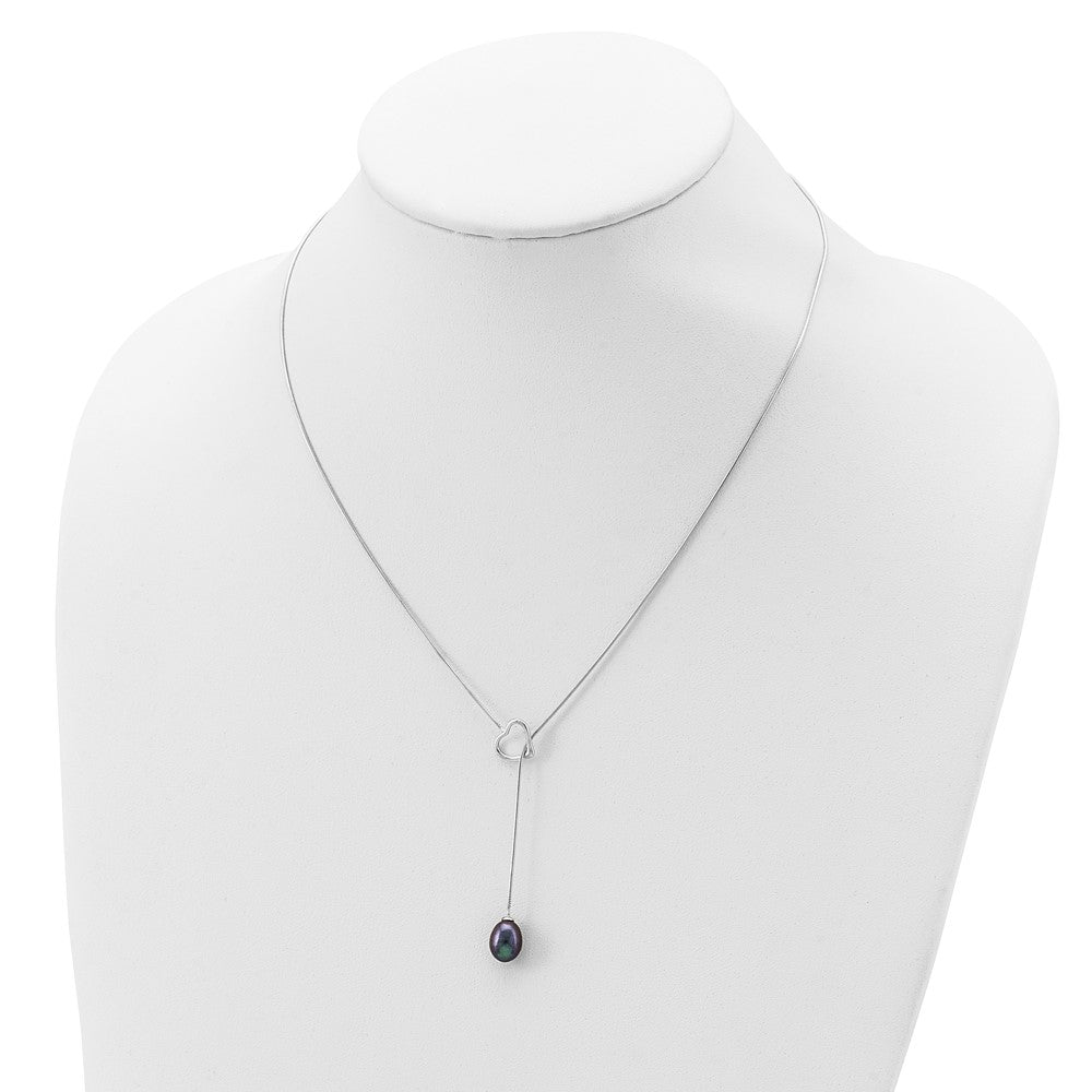 Sterlingsilber Rhodiniert 7-8mm Schwarz Fwc Perle Tropfen Herz Halskette