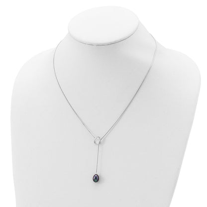 Sterlingsilber Rhodiniert 7-8mm Schwarz Fwc Perle Tropfen Herz Halskette