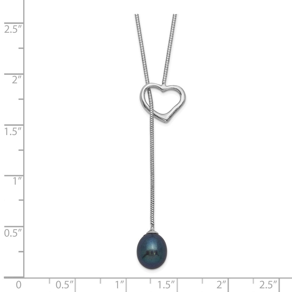 Sterlingsilber Rhodiniert 7-8mm Schwarz Fwc Perle Tropfen Herz Halskette