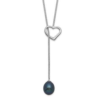 Sterlingsilber Rhodiniert 7-8mm Schwarz Fwc Perle Tropfen Herz Halskette