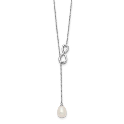Sterlingsilber Rhodiniert 7-8mm Fwc Perle Unendlichkeit Lariat Tropfen Halskette