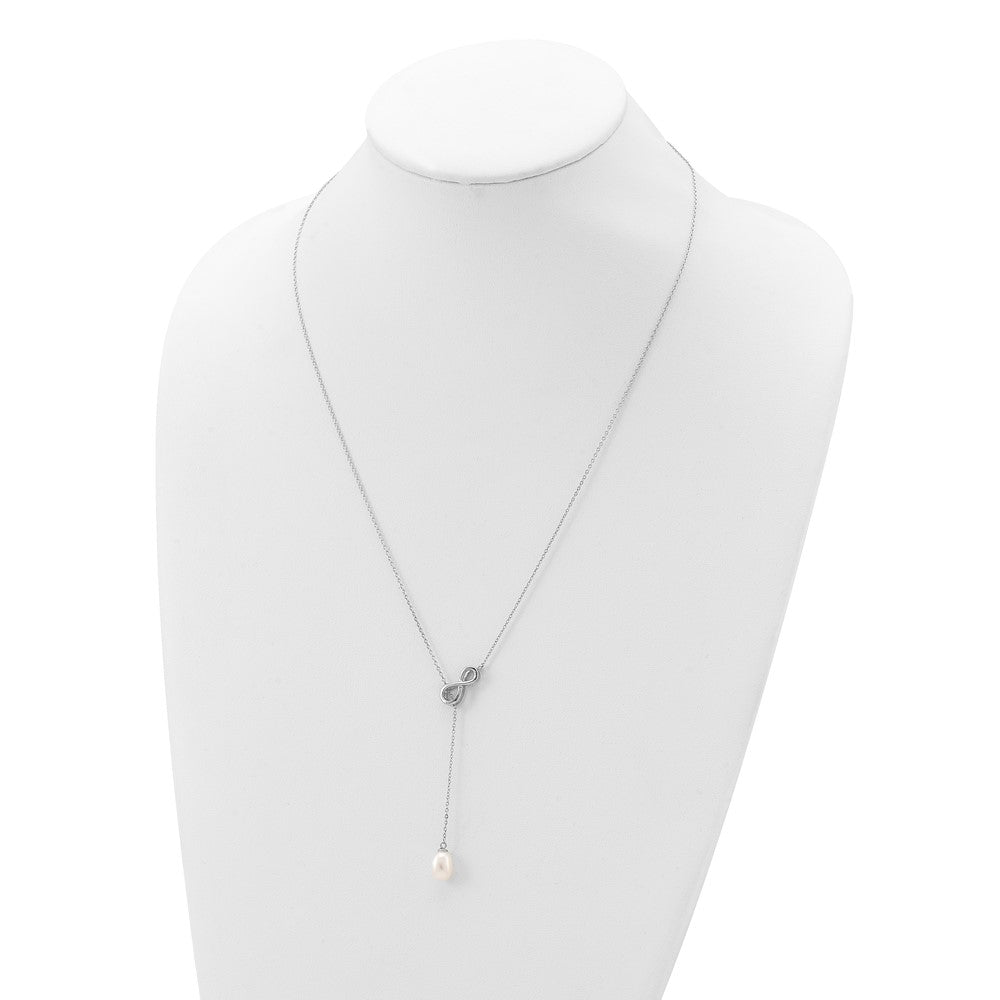 Sterlingsilber Rhodiniert 7-8mm Fwc Perle Unendlichkeit Lariat Tropfen Halskette