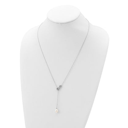 Sterlingsilber Rhodiniert 7-8mm Fwc Perle Unendlichkeit Lariat Tropfen Halskette