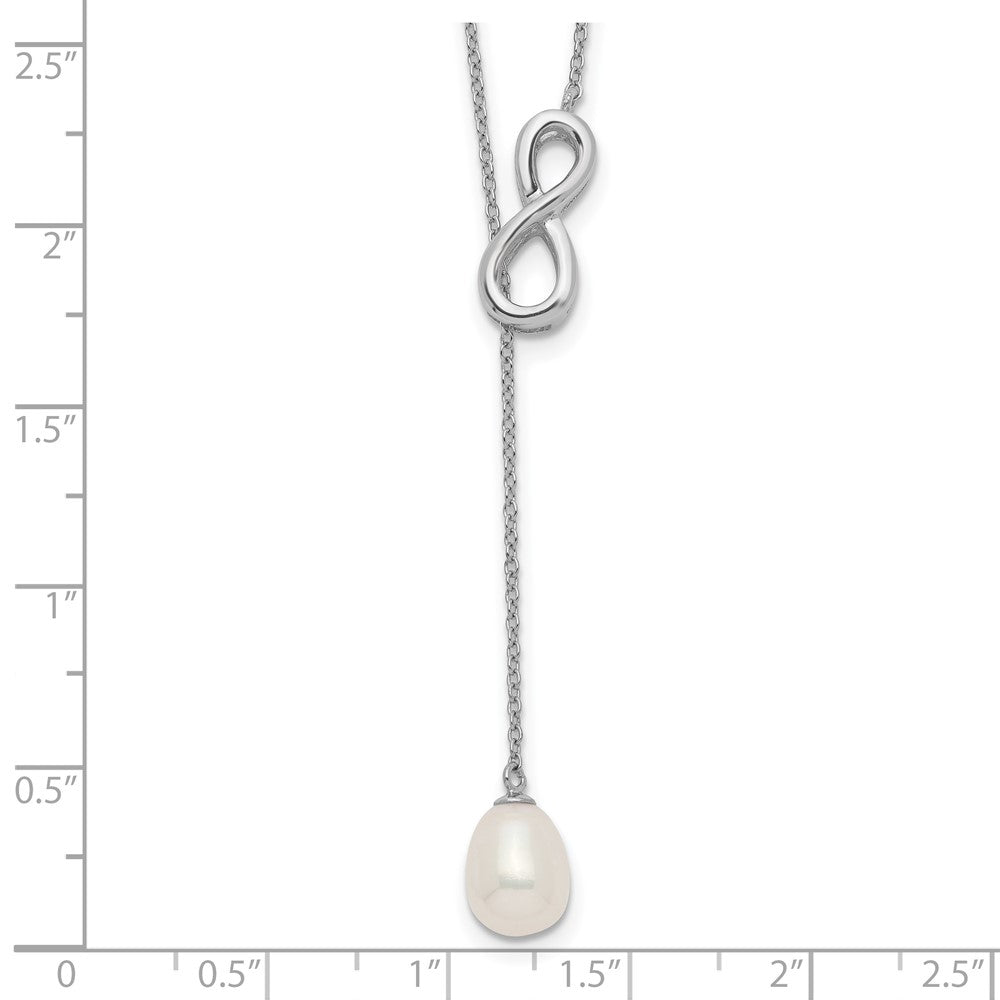 Sterlingsilber Rhodiniert 7-8mm Fwc Perle Unendlichkeit Lariat Tropfen Halskette