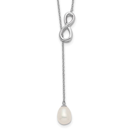 Sterlingsilber Rhodiniert 7-8mm Fwc Perle Unendlichkeit Lariat Tropfen Halskette