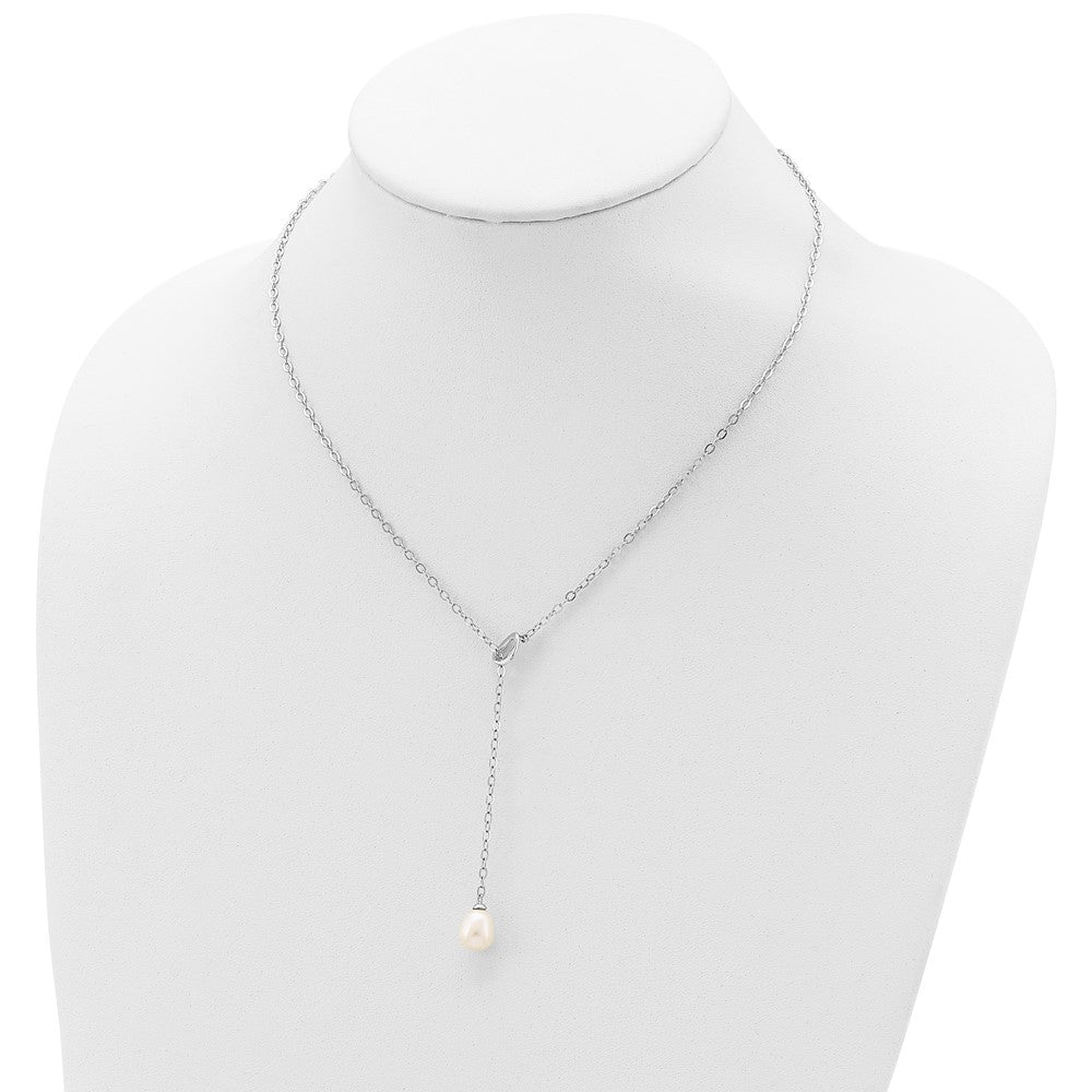 Sterlingsilber Rhodiniert 8-9mm Weiß Rice Fwc Perle Adjust. Halskette