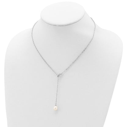 Sterlingsilber Rhodiniert 8-9mm Weiß Rice Fwc Perle Adjust. Halskette