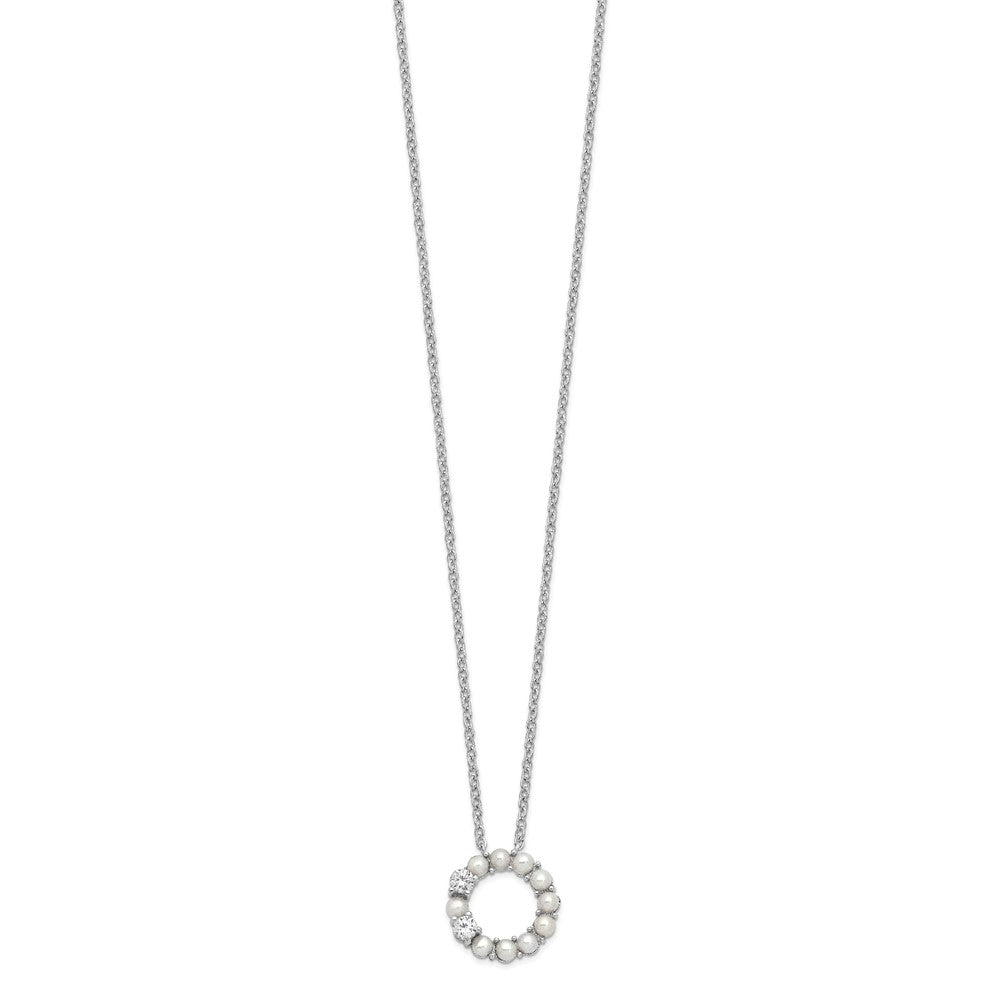 Sterlingsilber Rhodiniert 3-3.5mm Fwc Perle Zirkonia 1.75 Zoll Verlängerung Halskette