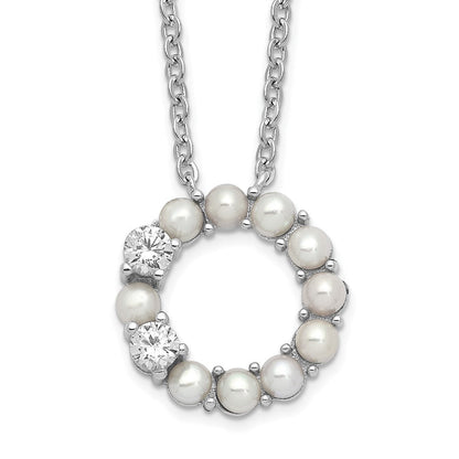 Sterlingsilber Rhodiniert 3-3.5mm Fwc Perle Zirkonia 1.75 Zoll Verlängerung Halskette
