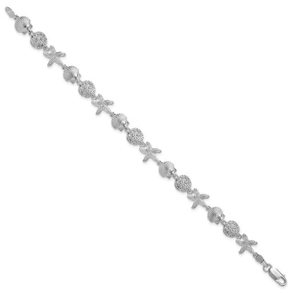 7.25 Zoll De-ani Sterlingsilber Rhodiniert Poliert Sand Dollar / Muschel Seestern Armband