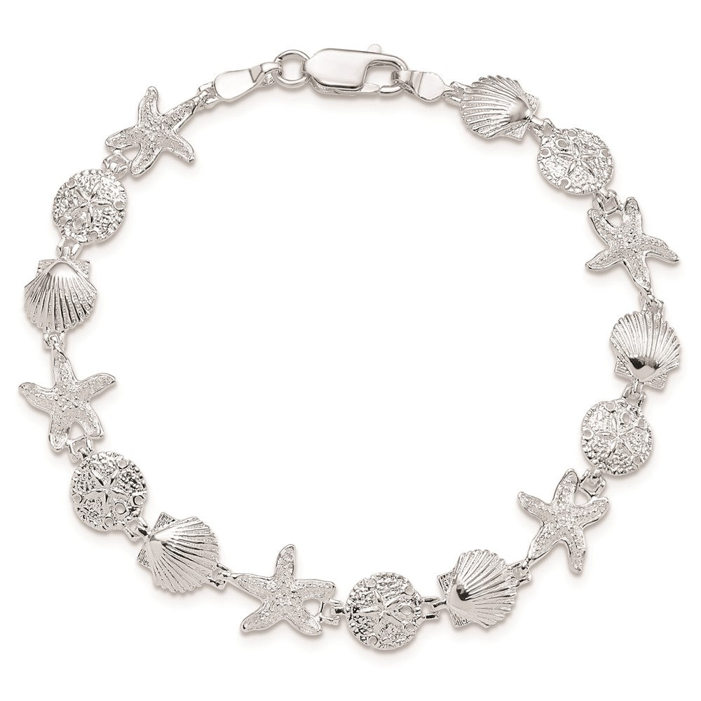 7.25 Zoll De-ani Sterlingsilber Rhodiniert Poliert Sand Dollar / Muschel Seestern Armband