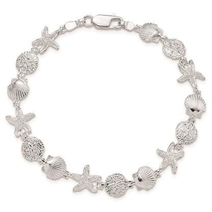 7.25 Zoll De-ani Sterlingsilber Rhodiniert Poliert Sand Dollar / Muschel Seestern Armband