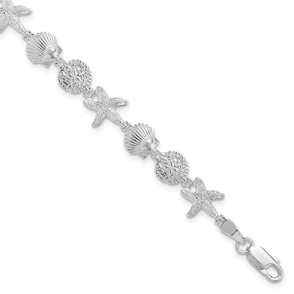 7.25 Zoll De-ani Sterlingsilber Rhodiniert Poliert Sand Dollar / Muschel Seestern Armband