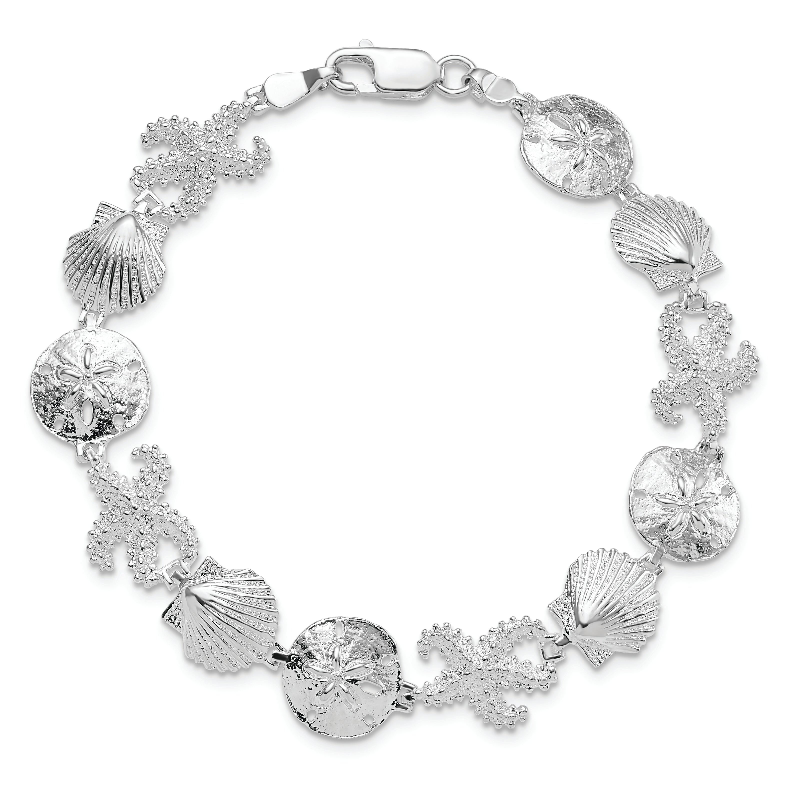 7.25 Zoll De-ani Sterlingsilber Rhodiniert Poliert Seestern / Muschel Sand Dollar Armband