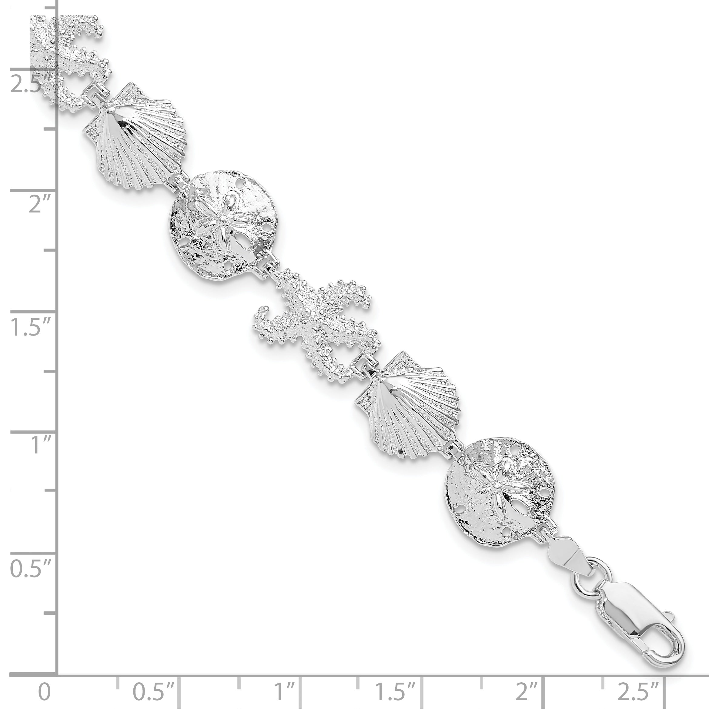 7.25 Zoll De-ani Sterlingsilber Rhodiniert Poliert Seestern / Muschel Sand Dollar Armband