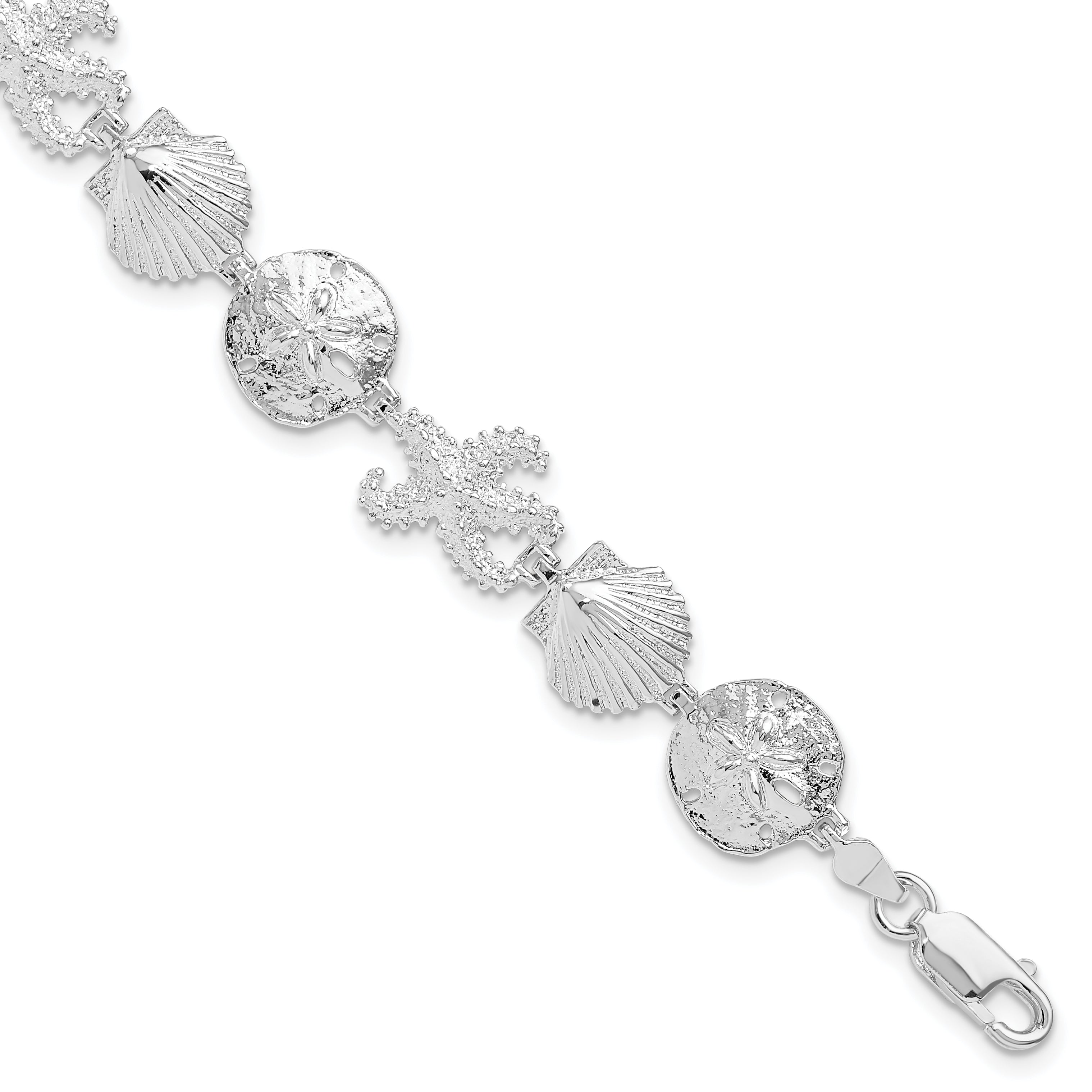 7.25 Zoll De-ani Sterlingsilber Rhodiniert Poliert Seestern / Muschel Sand Dollar Armband