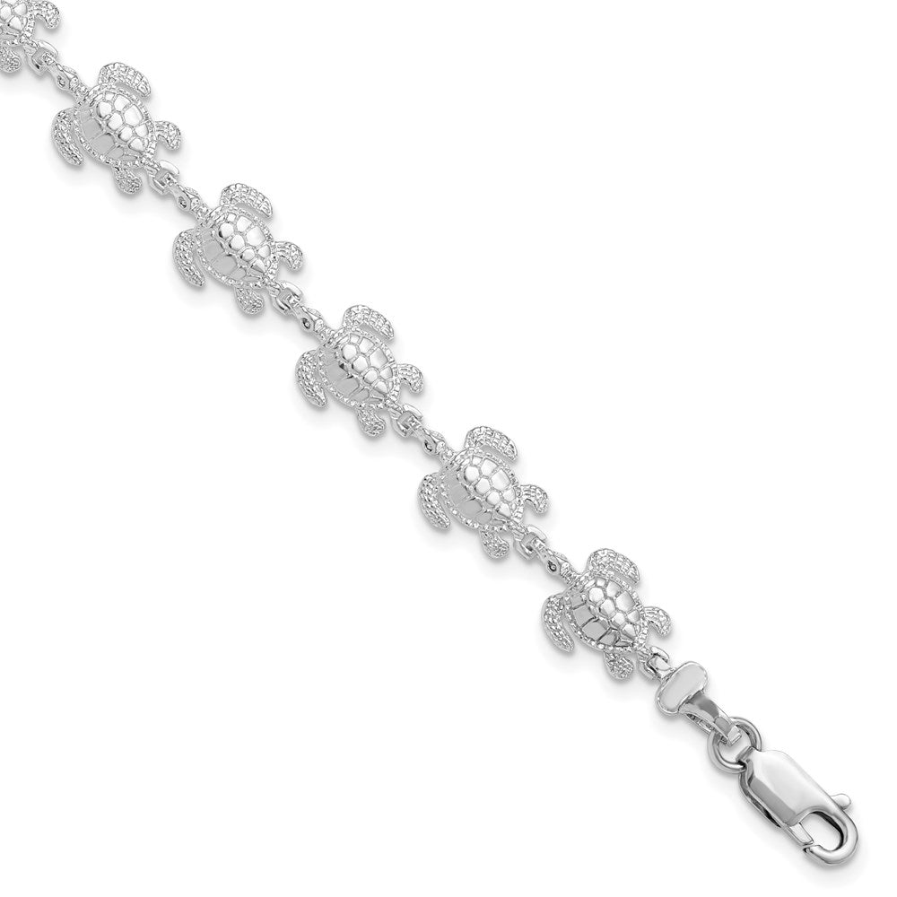 Sterlingsilber De-ani Rhodiniert Poliert Meer Schildkröte 7.5 Zoll Armband