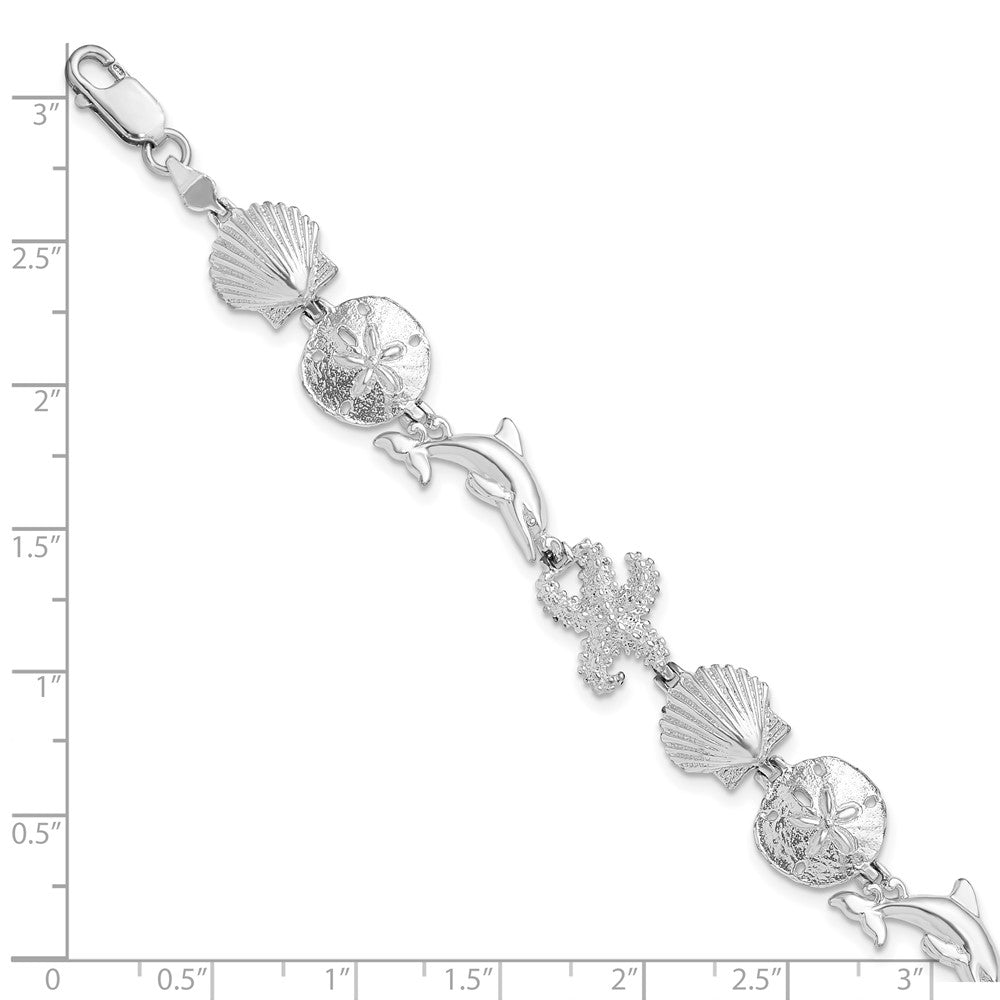 7.25 Zoll De-ani Sterlingsilber Rhodiniert Poliert Meer Leben Armband