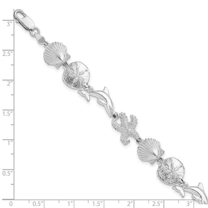 7.25 Zoll De-ani Sterlingsilber Rhodiniert Poliert Meer Leben Armband