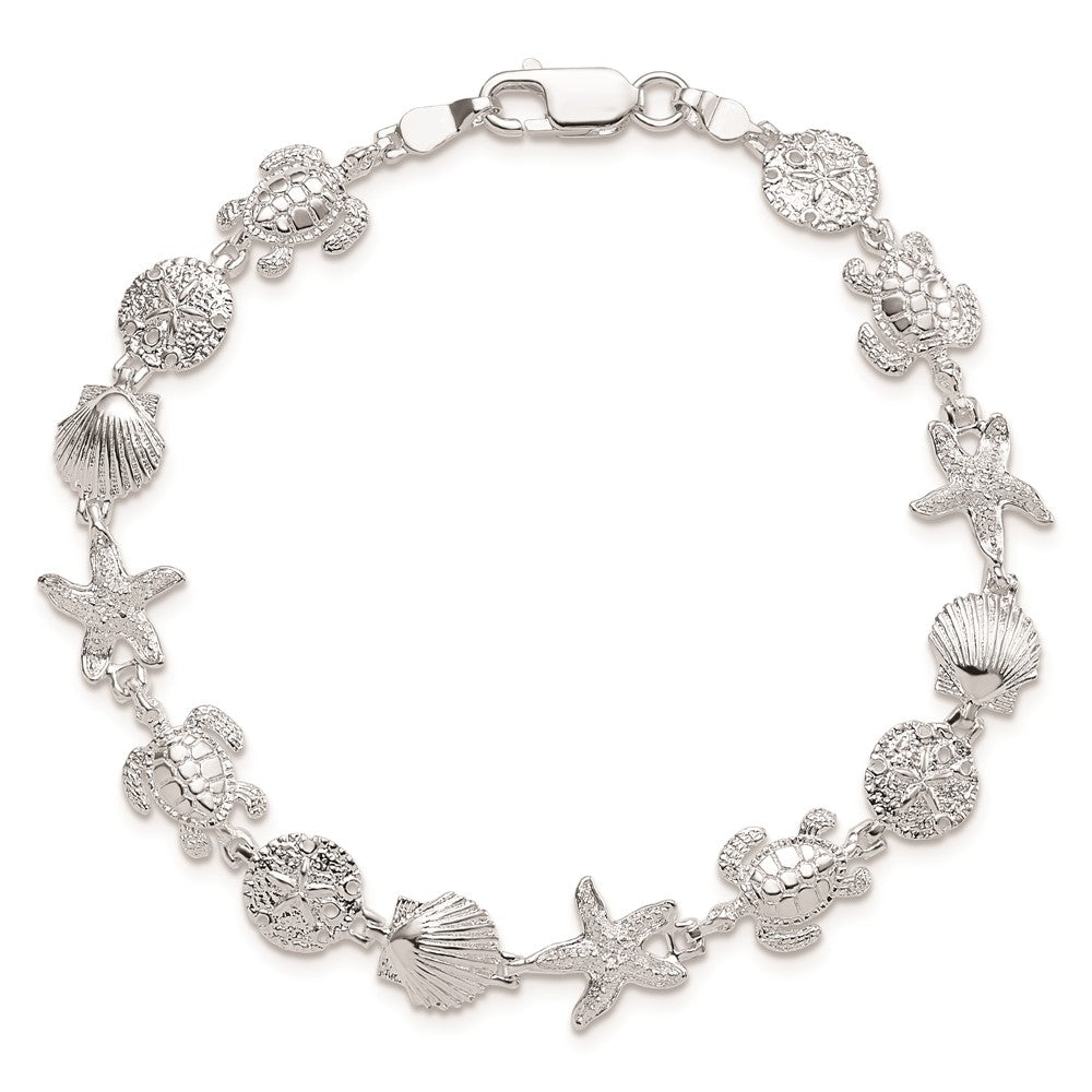 Sterlingsilber De-ani Rhodiniert Poliert und Strukturiert Meer Leben 7.25 Zoll Armband