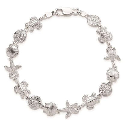 Sterlingsilber De-ani Rhodiniert Poliert und Strukturiert Meer Leben 7.25 Zoll Armband