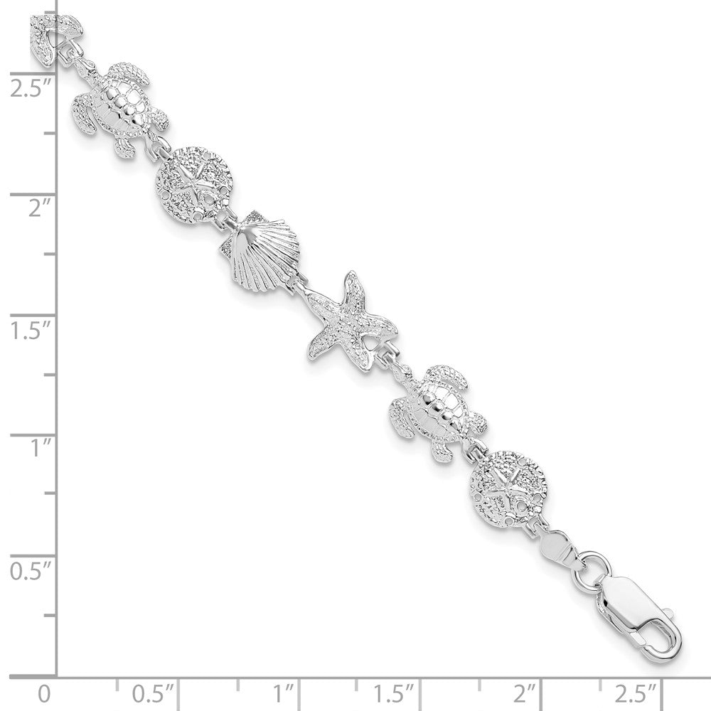 Sterlingsilber De-ani Rhodiniert Poliert und Strukturiert Meer Leben 7.25 Zoll Armband