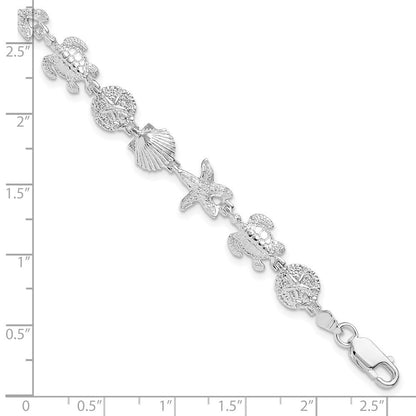 Sterlingsilber De-ani Rhodiniert Poliert und Strukturiert Meer Leben 7.25 Zoll Armband