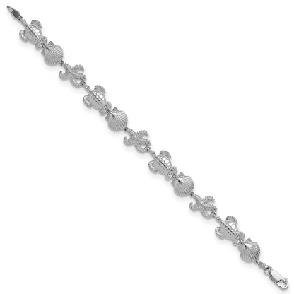 7.5 Zoll De-ani Sterlingsilber Rhodiniert Poliert Schildkröte / Muschel Seestern Armband
