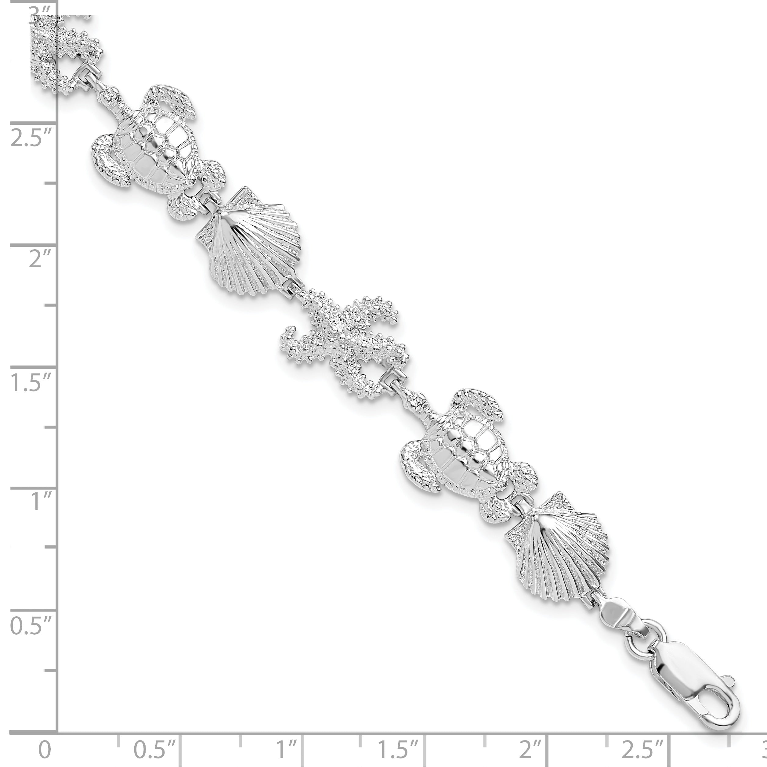 7.5 Zoll De-ani Sterlingsilber Rhodiniert Poliert Schildkröte / Muschel Seestern Armband