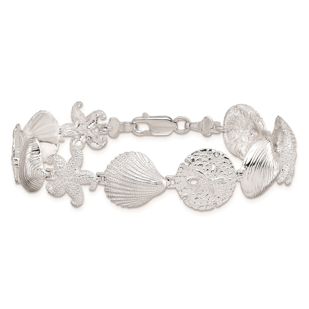 7.25 Zoll De-ani Sterlingsilber Rhodiniert Poliert Schildkröte / Muschel Seestern Clam Armband