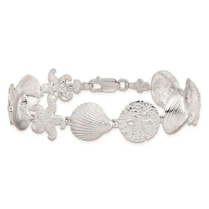 7.25 Zoll De-ani Sterlingsilber Rhodiniert Poliert Schildkröte / Muschel Seestern Clam Armband