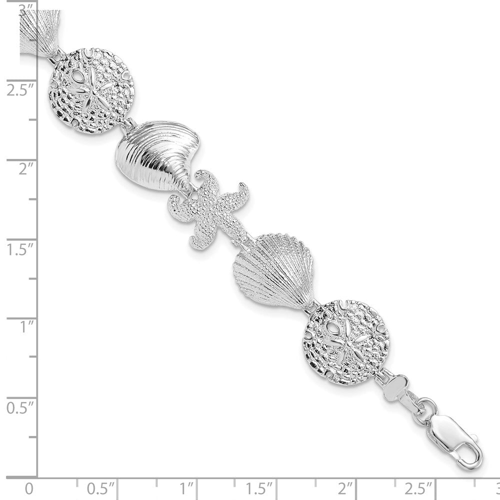 7.25 Zoll De-ani Sterlingsilber Rhodiniert Poliert Schildkröte / Muschel Seestern Clam Armband
