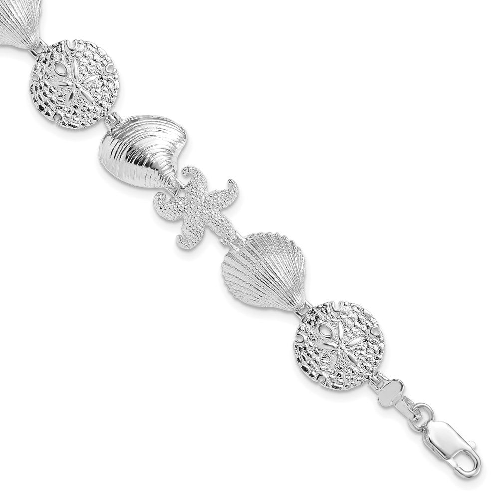 7.25 Zoll De-ani Sterlingsilber Rhodiniert Poliert Schildkröte / Muschel Seestern Clam Armband