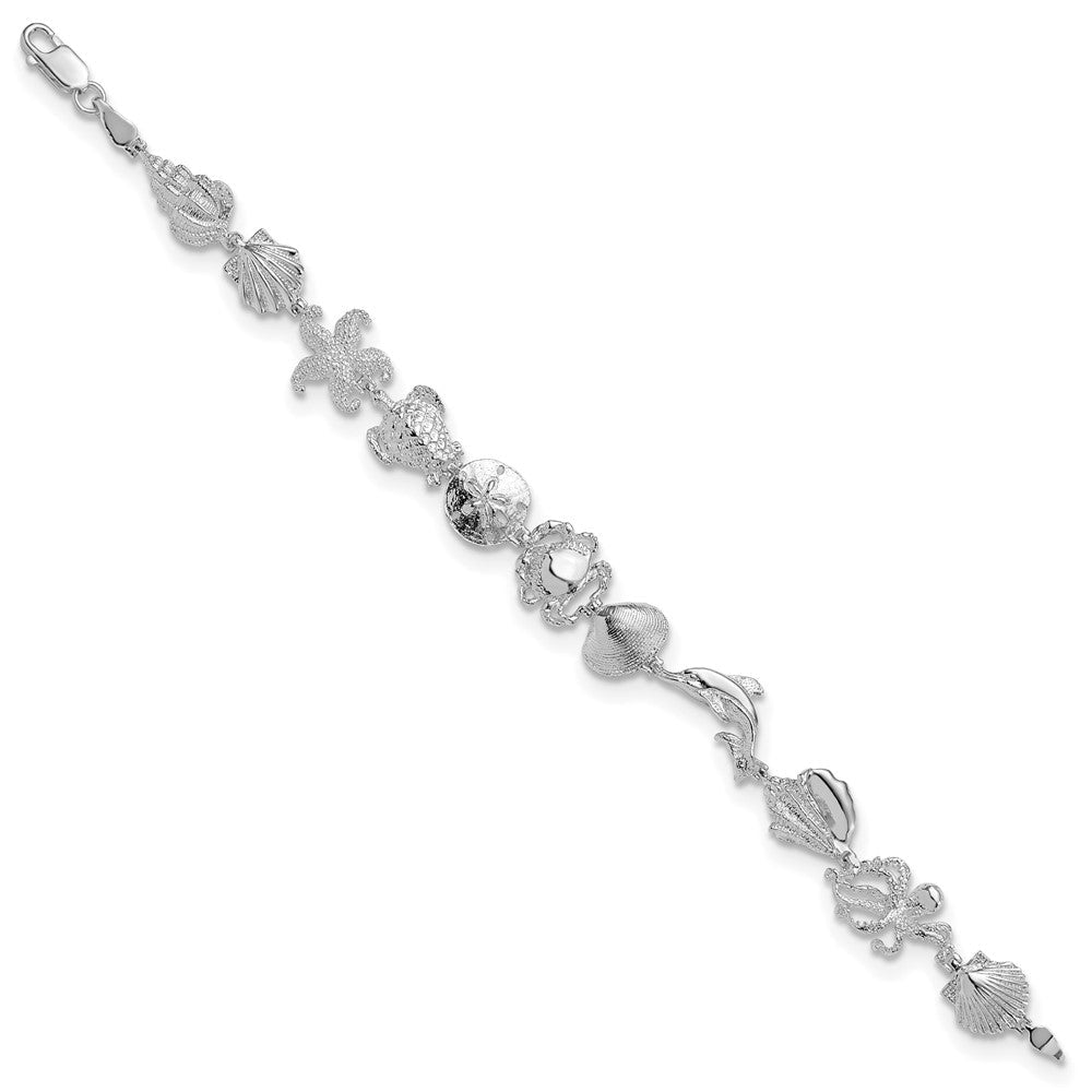 7.25 Zoll De-ani Sterlingsilber Rhodiniert Poliert Multi-shell und Sealife Armband