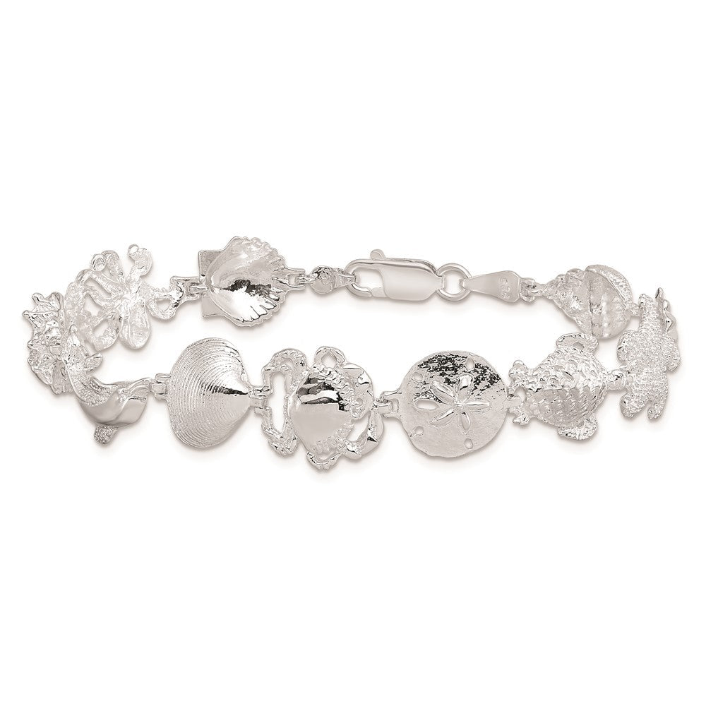 7.25 Zoll De-ani Sterlingsilber Rhodiniert Poliert Multi-shell und Sealife Armband