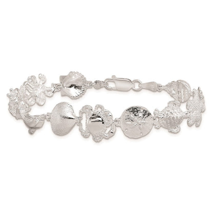 7.25 Zoll De-ani Sterlingsilber Rhodiniert Poliert Multi-shell und Sealife Armband